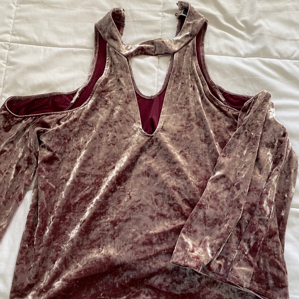 American Eagle Velvet Cold Shoulder Top Size Med